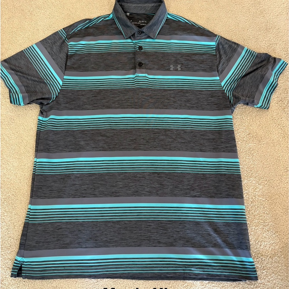 Under Armour Gray and Blue Striped Polo Shirt
